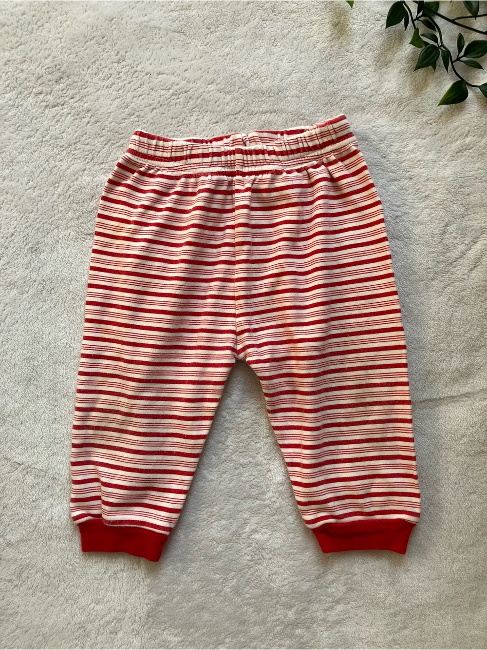Striped Baby Jogger Pants 3-6M Red Cuff Cotton Pull On Pants